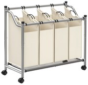 Organizador móvel de lavandaria com 4 sacos removíveis | SONGMICS | 87.5 x 81 x 38.5 cm | prata|bege | LSF005S.