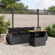 vidaXL 5 pcs conjunto sofás de jardim com almofadões vime PE preto