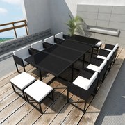 vidaXL 13 pcs conjunto jantar exterior com almofadões vime PE preto