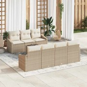 vidaXL Conjunto de Sofá de Jardim de 8 Peças com Almofadas Bege em Rattan Sintético