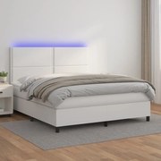 vidaXL Cama box spring c/colchão/LED 160x200cm couro artificial branco