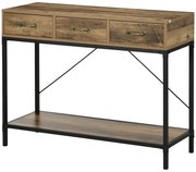 HOMCOM Mesa Console Mesa de Apoio de Entrada Industrial 3 Gavetas 1 Prateleira Aspecto de Madeira 100x35x76,5 cm Marrom Claro Preto | Aosom Portugal
