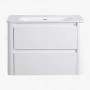 Conjunto De Móvel De Casa De Banho Suspenso Em Madeira Com Lavatório Integrado Egerton Branco & Sem Espelho & Sem Torneira - Sklum