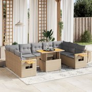 vidaXL 10 pcs conjunto de sofás p/ jardim com almofadões vime PE bege