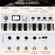 Piano digital com 61 teclas, Bluetooth, suporte para partitura, pedal e bolsa dobrável para piano