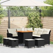 vidaXL 6pcs conjunto sofás de jardim com almofadões em L vime PE preto