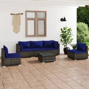 6 pcs conjunto lounge de jardim c/ almofadões vime PE cinza