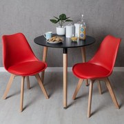 Conjunto Mesa Tower Redonda 80 cm Preta e Pack 2 Cadeiras Synk Basic - Vermelho