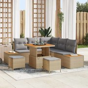 vidaXL Sofá de Jardim em Rattan de 8 Peças com Almofadas Beges