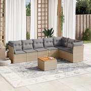vidaXL 8 pcs conj. sofás jardim c/ almofadões vime PE bege misturado