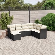 vidaXL 7 pcs conjunto de sofás p/ jardim c/ almofadões vime PE preto