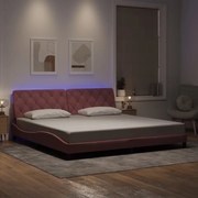 vidaXL Estrutura de cama c/ luzes LED 200x200 cm veludo rosa