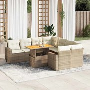 vidaXL 9 pcs conjunto de sofás p/ jardim com almofadões vime PE bege