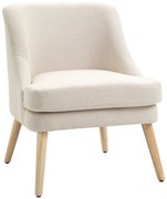 HOMCOM Poltrona Escandinava Poltrona Confortável para Sala Poltrona para Quarto Pés em Madeira Maciça Revestimento Tecido Linho Bege | Aosom Portugal