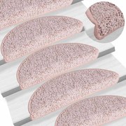 vidaXL Tapetes de escada 15 peças 56x17x3 cm rosa claro semicircular