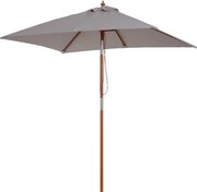 Outsunny Chapéu de Sol de Jardim 200x150x230cm Chapéu de Sol Retangular Inclinável com Polia Duplo Teto e Mastro Desmontável de Madeira para Terraço Pátio Cinza