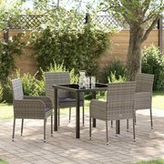 vidaXL Conjunto de Jantar de Jardim com 5 Peças e Almofadas Cinza Polirattan