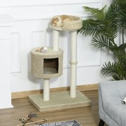 Árvore para gatos com Caverna de Pelúcia Postes de juta Plataforma confortável 61x41x96 cm Bege e Café