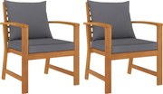 vidaXL Cadeiras jardim 2 pcs c/ almofadões cinza-escuro acácia maciça