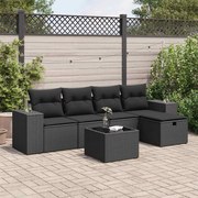 vidaXL 6 pcs conjunto sofás de jardim c/ almofadões vime PE preto