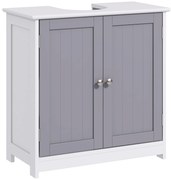 Kleankin Móvel de Banheiro Sob a Pia Móvel Sob a Pia Armário de 2 Portas com Prateleira 60x30x60 cm em Madeira Cinza Branco | Aosom Portugal