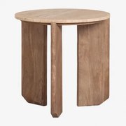 Pack De 2 Mesas De Cabeceira Ø50 Cm Em Pedra Natural E Madeira De Manga Lavinia Travertine & Madeira De Manga - Sklum