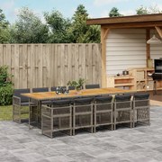vidaXL 11 pcs conjunto jantar p/ jardim c/ almofadões vime PE cinzento