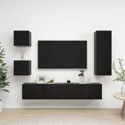 5 pcs conjunto de móveis de TV derivados de madeira preto