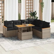 vidaXL 7 pcs conjunto sofás jardim almofadões vime PE/acácia cinzento