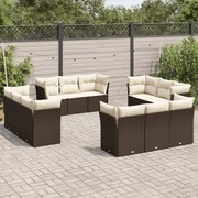 vidaXL 12 pcs conjunto de sofás jardim com almofadões vime PE castanho