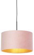 Candeeiro de suspensão com abajur de veludo rosa e dourado 35 cm - Combi Country / Rústico