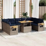 vidaXL 10 pcs conjunto sofás jardim almofadões vime PE/acácia cinzento