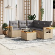vidaXL 6 pcs conjunto de sofás p/ jardim com almofadões vime PE bege