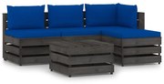 5 pcs conj. lounge jardim + almofadões madeira impreg. cinzento