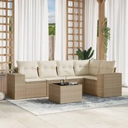 vidaXL 6 pcs conjunto de sofás p/ jardim com almofadões vime PE bege