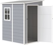 Outsunny Depósito de ferramentas, porta com fechadura, janela para luz natural & ventilação, alumínio, 122 x 149 x 192/177 cm Cinza | Aosom Portugal