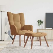 vidaXL Cadeira de descanso com banco veludo castanho