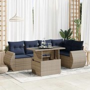 vidaXL 6 pcs conjunto sofás jardim com almofadões PE/acácia cinzento