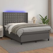 vidaXL Cama box spring c/ colchão/LED 140x200cm couro artificial cinza