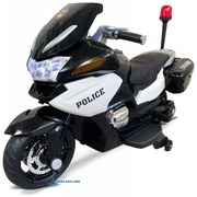 Moto criança eletrica Moto de policia Branca e Preta 12V 2 Lugares