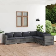 vidaXL 6 pcs conjunto lounge de jardim c/ almofadões vime PE cinzento
