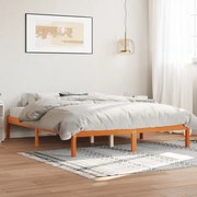 Estrutura de cama 150x200 cm madeira pinho maciça castanho cera