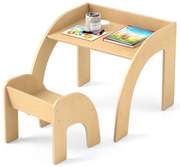 Conjunto de mesa e cadeira infantil com tampo largo e bordas curvas para quarto infantil - branco