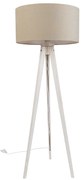 Candeeiro de pé tripé branco com abajur de tecido castanho claro 50cm - Tripod Classic Rústico ,Moderno