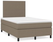 vidaXL Cama box spring colchão/LED 120x190cm tecido cinza-acastanhado