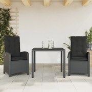 vidaXL 3 pcs conjunto de jantar p/ jardim c/ almofadões vime PE preto