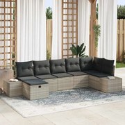 vidaXL Conjunto de Sofá para Jardim com 7 Peças da , Almofadas Cinza Claro em Rattan Sintético