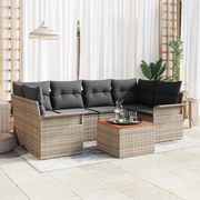 vidaXL Conjunto de Sofá de Jardim com 7 Peças e Almofadas de Rattan Cinza em Poliéster e Acácia