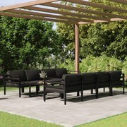 9 pcs conjunto lounge jardim com almofadões alumínio antracite