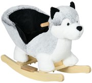 HOMCOM Baloiço com Forma de Cão Husky para Crianças com Sons Cinto de Segurança e Apoio para os Pés 60x33x50 cm Branco e Cinza